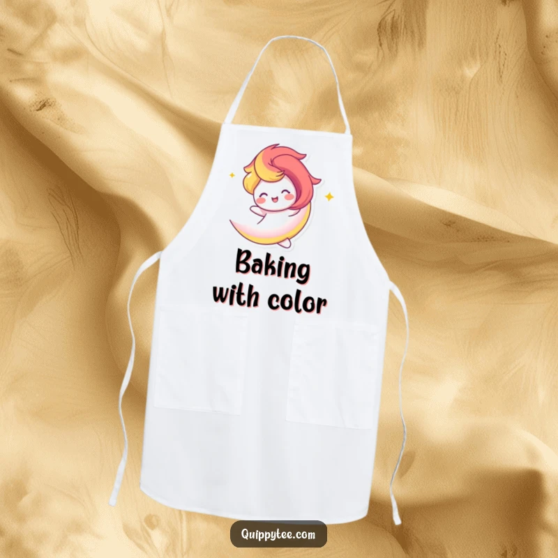 Funny Apron: A vibrant rainbow swirl character twirling happily, perfect for adding color to culinary tasks.