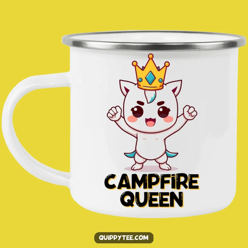 Funny Kawaii Power Pose Enamel Camping Mug - Regal Humor Outdoor Gift
