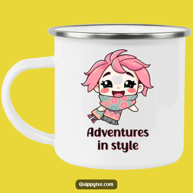 Funny Scarfy Character Camping Mug: Adventure & Style with Style
