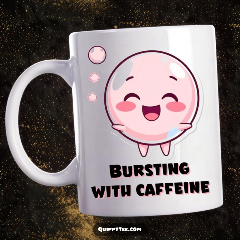 Funny Mug: A cheerful bubble character joyfully popping with a happy sound, embodying lighthearted fun and infectious laughter.