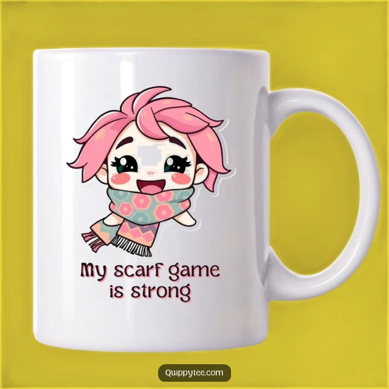 Funny Scarfy Character Mug: Adorable Smile & Flamboyant Scarf, Perfect Funny Gift