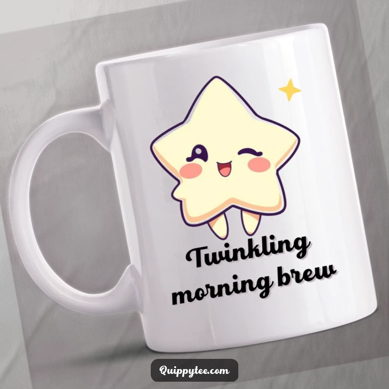 Funny mug featuring a cute star character playfully winking, radiating charm and a mischievous spirit.