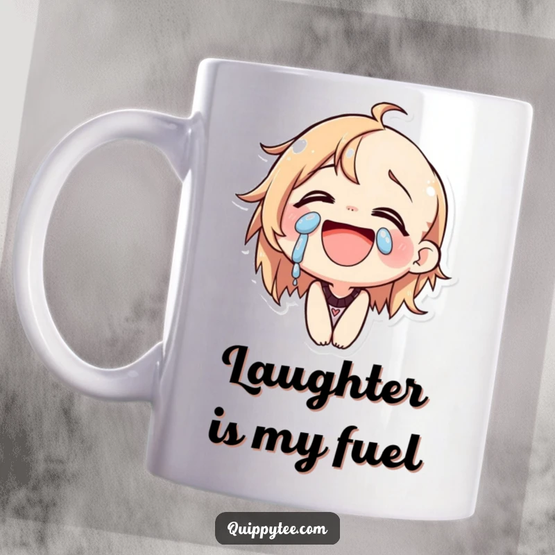Funny Mug: A cat character is laughing so hard that tears of joy stream down its face, embodying pure happiness.