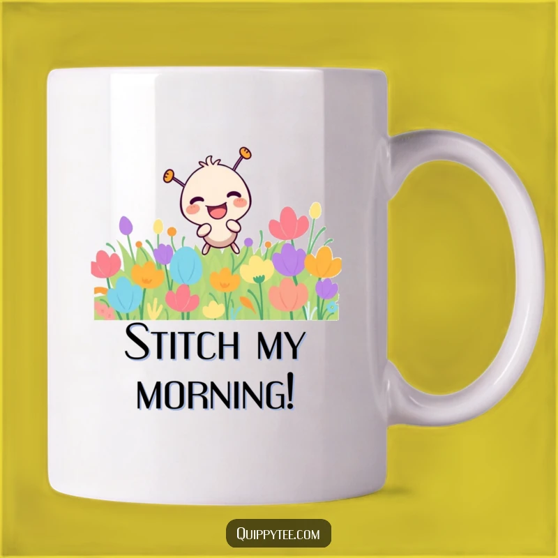 Funny Laughing Needle Patch Mug: Playful Character, Stitch-ously Humorous Gift