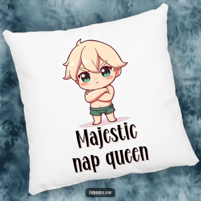 Funny Pillow: Character strikes a confident pose, arms crossed, head tilted, designed for cozy empowerment and bold comfort.