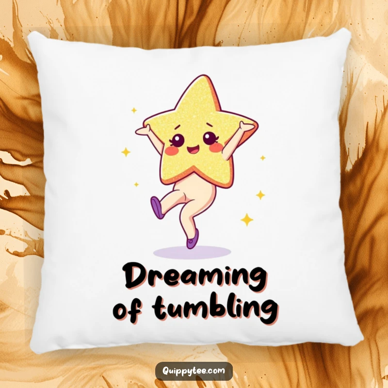 Funny Pillow: A glittering star character performing a cartwheel, offering soft comfort and a touch of celestial sparkle.