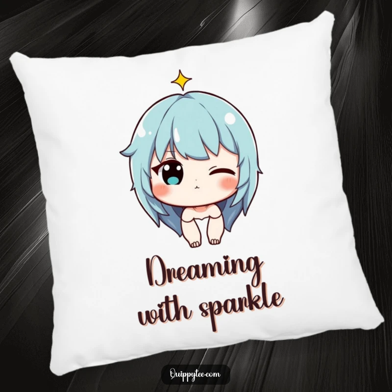Funny Pillow: Character winking with a tiny sparkle above their head, designed for cozy charm and playful vibes.