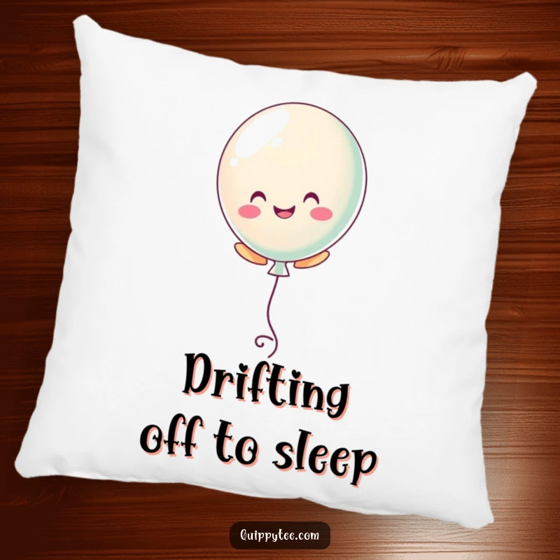 Decorative funny pillow featuring a pastel balloon character floating upwards, bringing comfort and cheerful vibes.