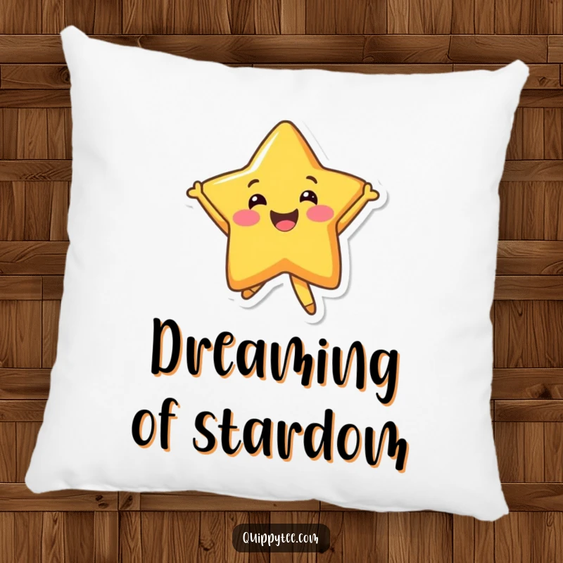 Funny Pillow: A smiling star character jumping with unrestrained joy, providing comfort and cheerful vibes.