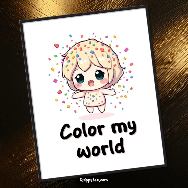 Funny Digital Art Print: A festive confetti sprite character showering colorful pieces, perfect for immediate wall decor and joyful vibes.