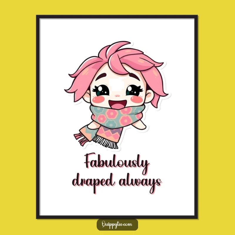Funny Scarfy Character Digital Print: Vibrant Art with a Flamboyant Scarf