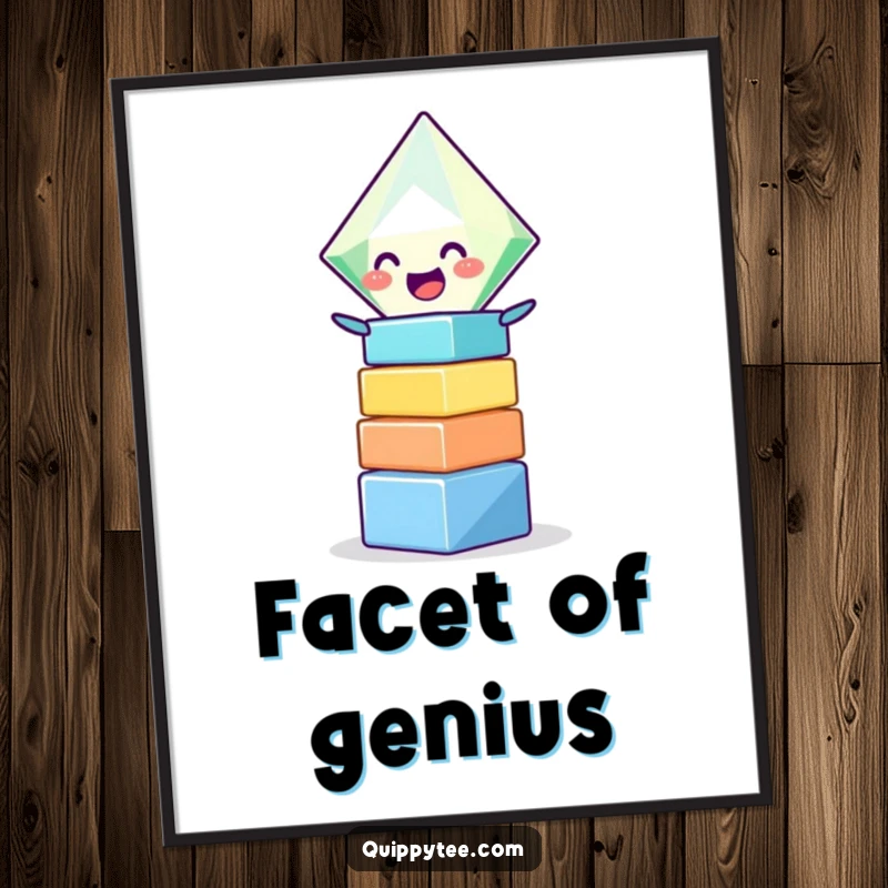 Funny digital art of a giggling diamond character engrossed in stacking colorful blocks, embodying pure fun and playful creativity downloadable.