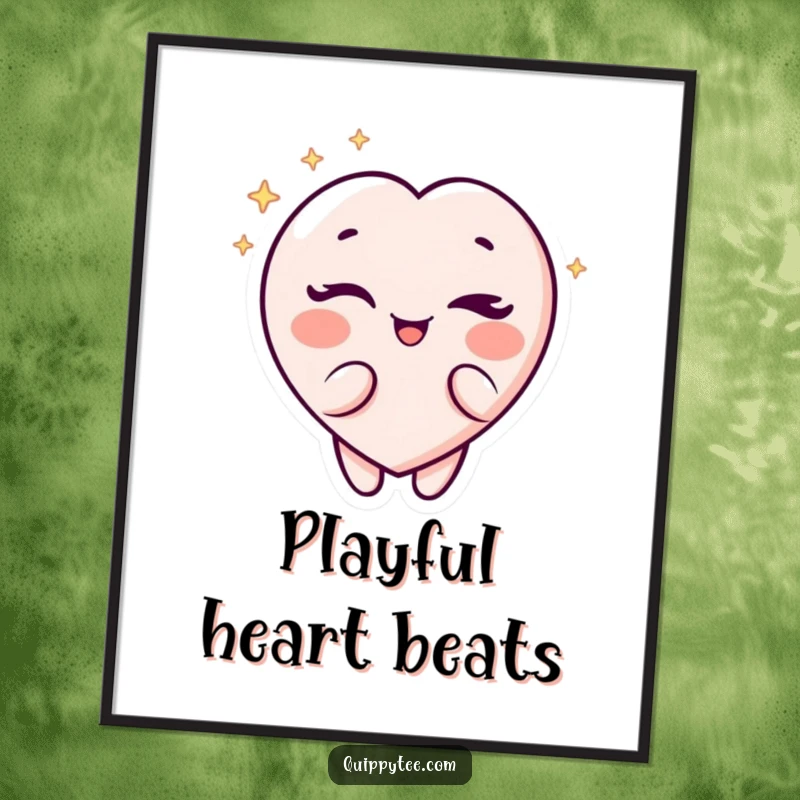 Funny Digital Art Print: A sparkling heart character winking playfully, offering instant charm and personality.