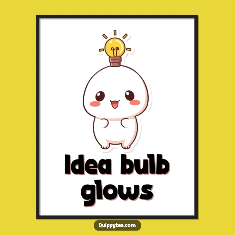 Funny Kawaii Lightbulb Digital Art Print: Instant Inspiration!