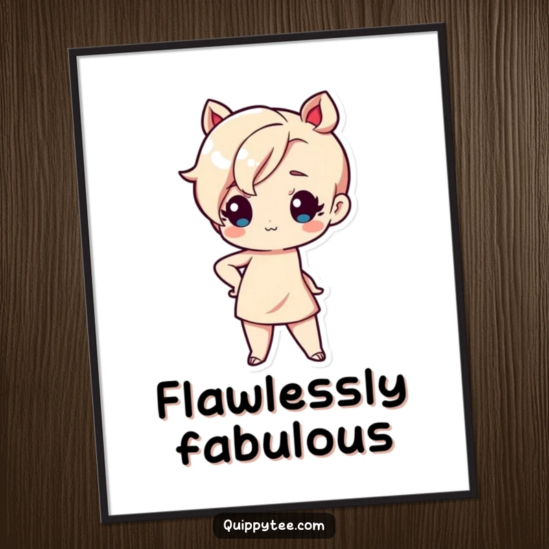 Funny digital art print of a cute Kawaii character with one hand on hip, striking a sassy and confident pose for wall decor.