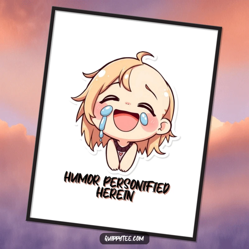 Funny Digital Art: A cat character is laughing heartily, tears of joy flowing, embodying pure happiness and mirth.