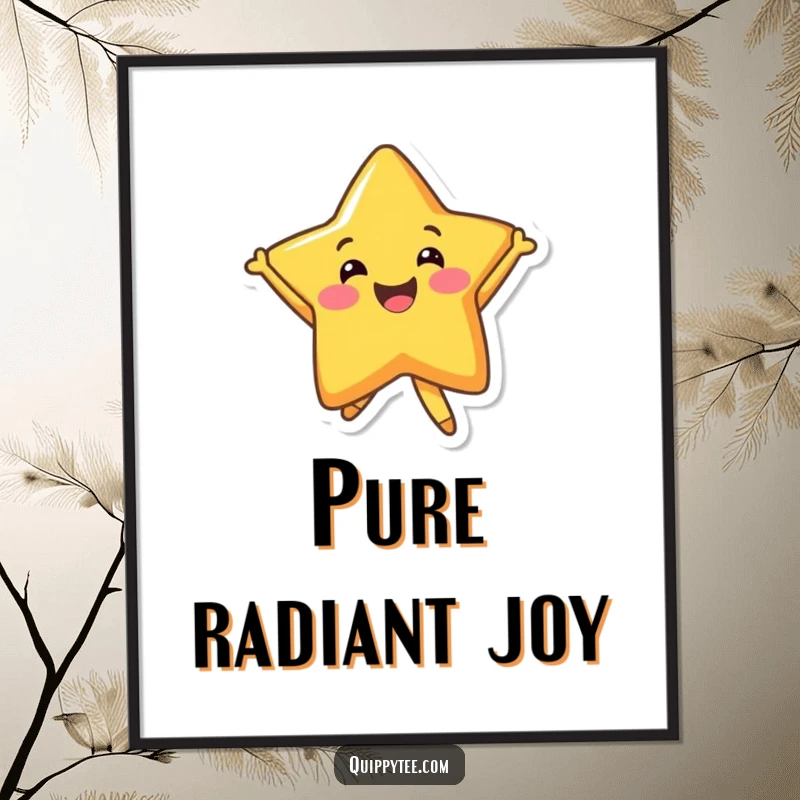 Funny Digital Art Print: A smiling star character jumping with infectious delight, offering instant happiness.