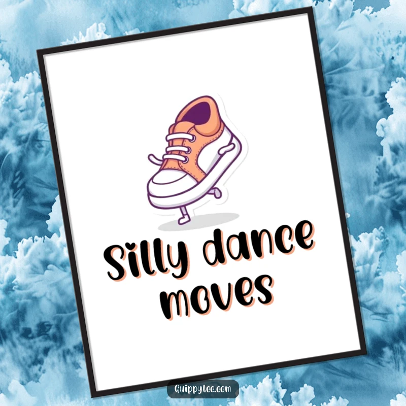 Funny digital art print of a tiny shoe character doing a silly dance, perfect for adding whimsical, fun ambiance.