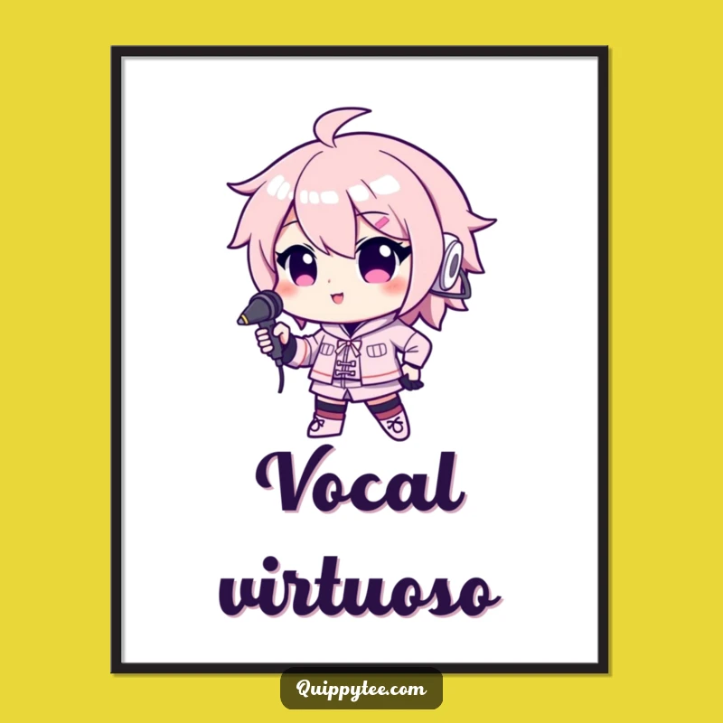 Funny Microphone Kawaii Digital Art Print: Instant Star Power Decor