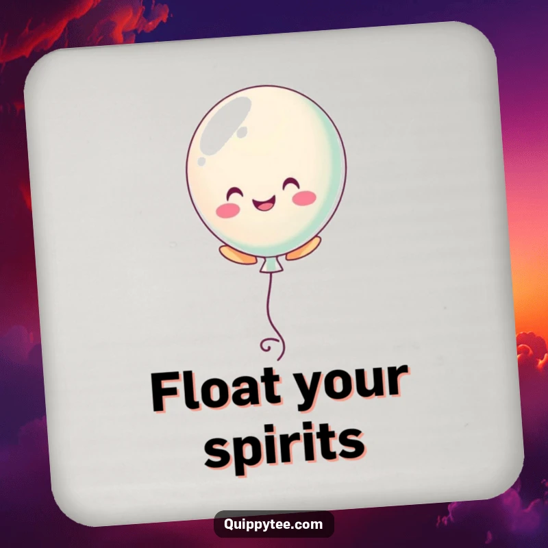 Funny drink coasters featuring a pastel balloon character floating upwards, offering cheerful surface protection.