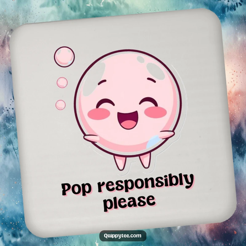 Funny Drink Coasters: Set featuring a bubble character popping with a happy sound, adding playful protection to tabletops.