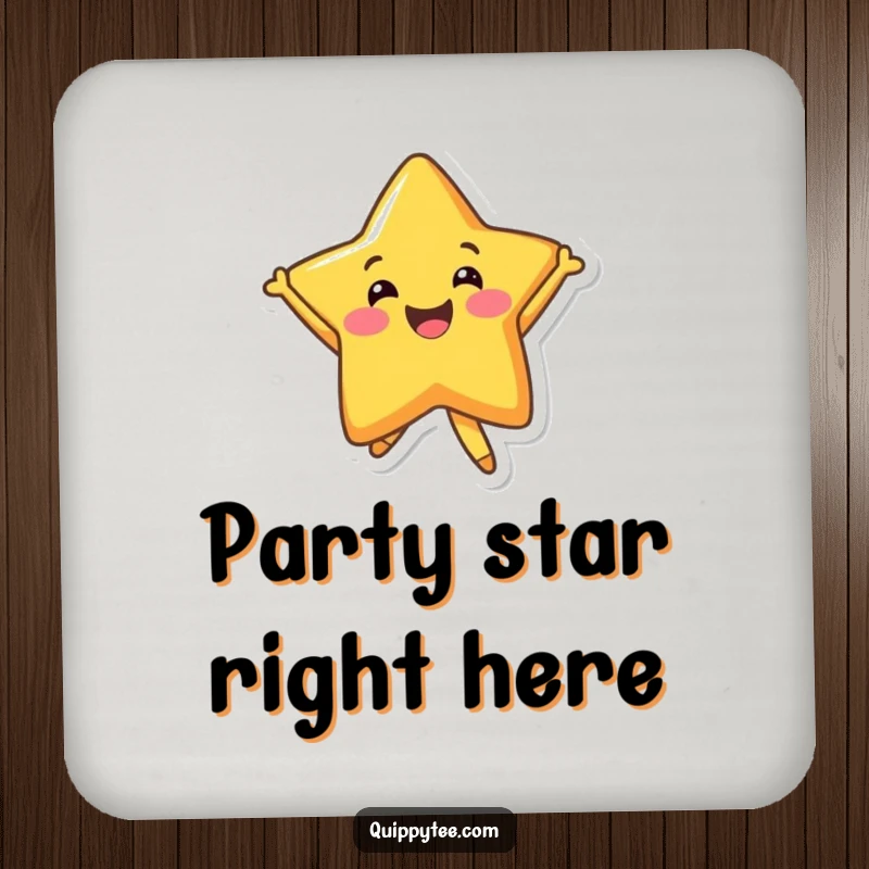 Funny Drink Coaster: A smiling star character jumping with joy, adding sparkle and protection to surfaces.