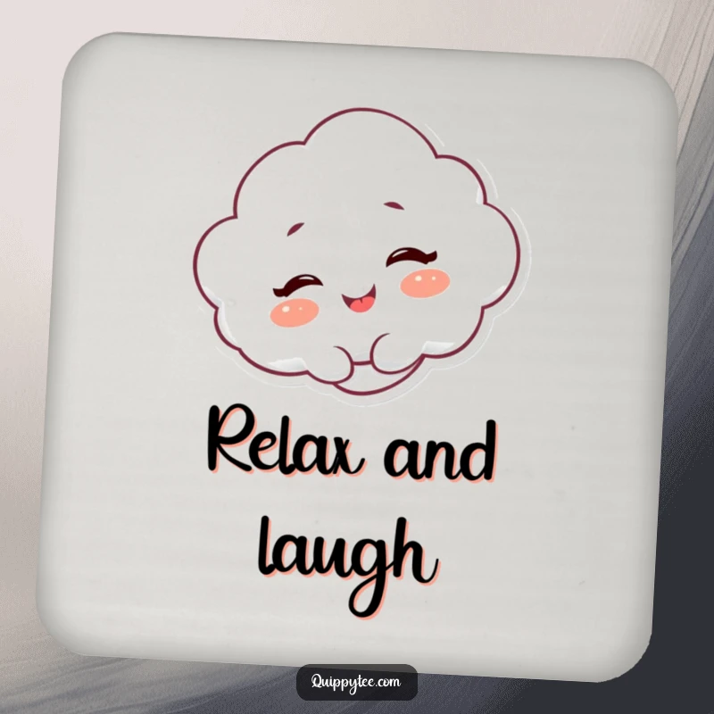 Funny Drink Coaster: A fluffy cloud character giggling with delight, adding cheer and surface protection.