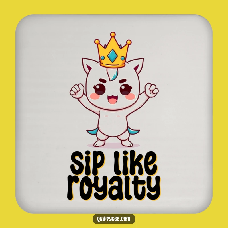 Funny Kawaii Power Pose Coaster - Regal Humor Drink Protection Gift