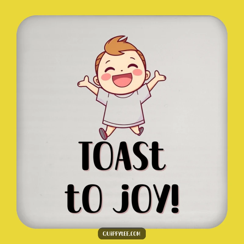Joyful Speech Bubble Coaster: Funny Character's Happy Jumps for Cheerful Surfaces