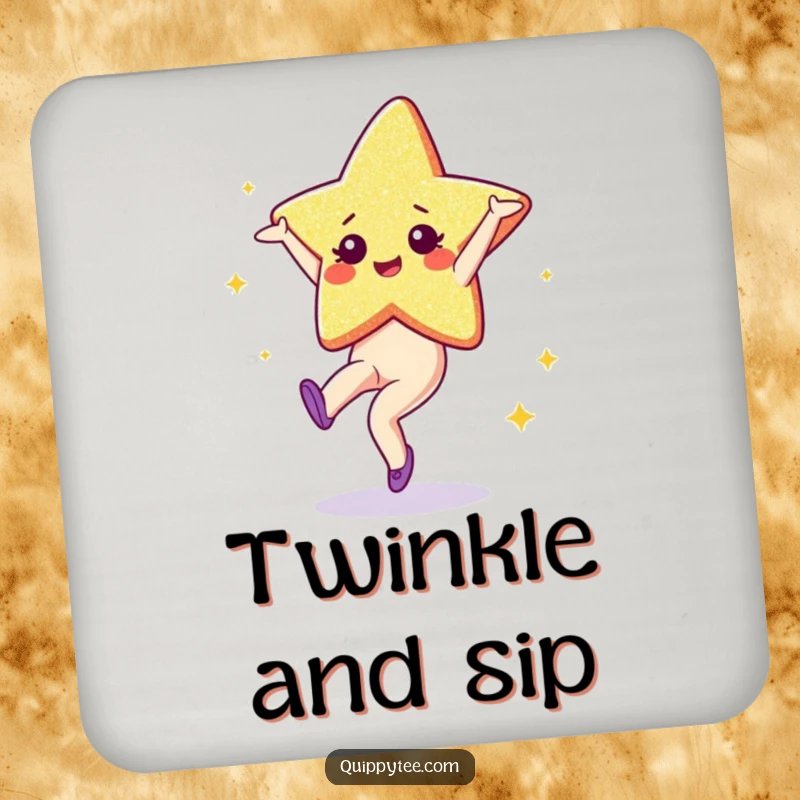 Funny Drink Coasters: Set featuring a glitter star character doing a cartwheel, adding playful sparkle to tabletops.