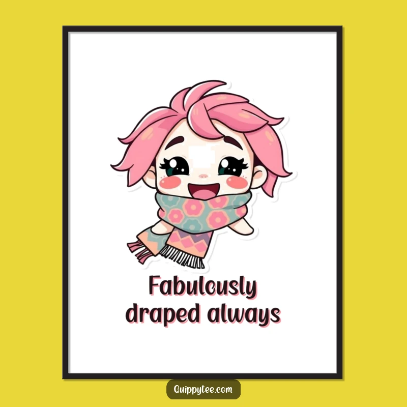 Funny Scarfy Character Wall Art: Vibrant & Cheerful Flamboyant Scarf Poster