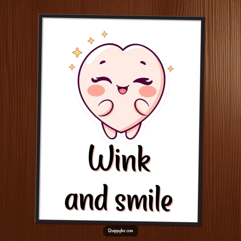 Funny Poster: A sparkling heart character winking with a mischievous glint, bringing playful charm to home decor.