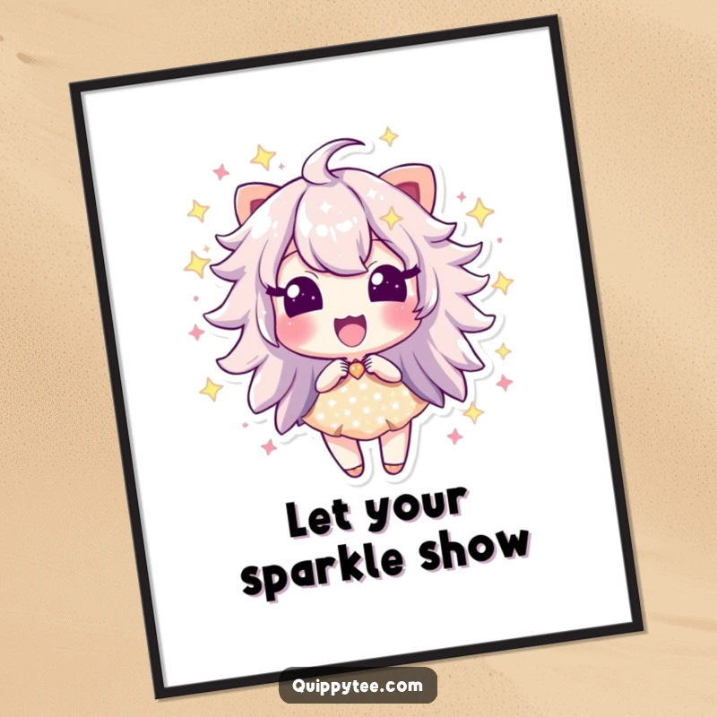 Funny poster art of a sparkle dust character bursting with excitement, ideal for energetic and joyous wall decor.