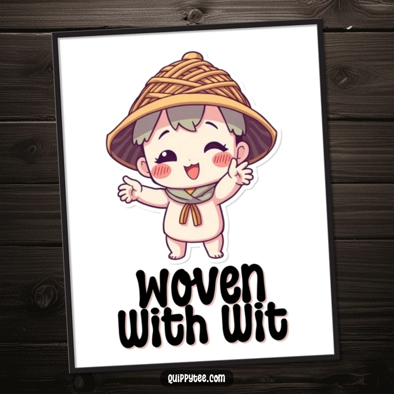 Funny Poster: A character in a hilarious pose wears an artistic hat woven from colorful threads, creating eye-catching wall art.