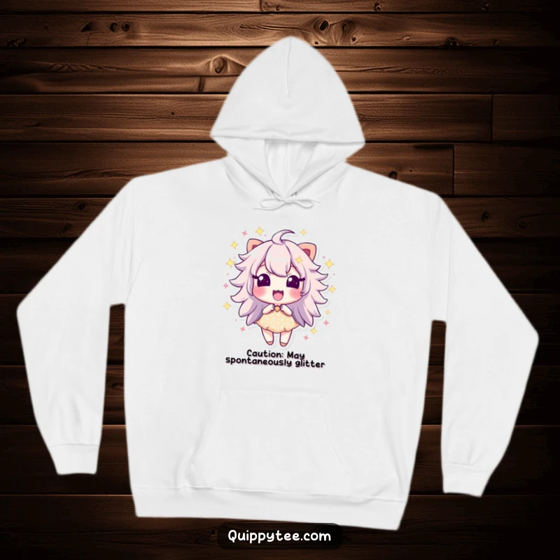 Funny hoodie featuring a sparkle dust character bursting with excitement, combining warmth with energetic vibes.