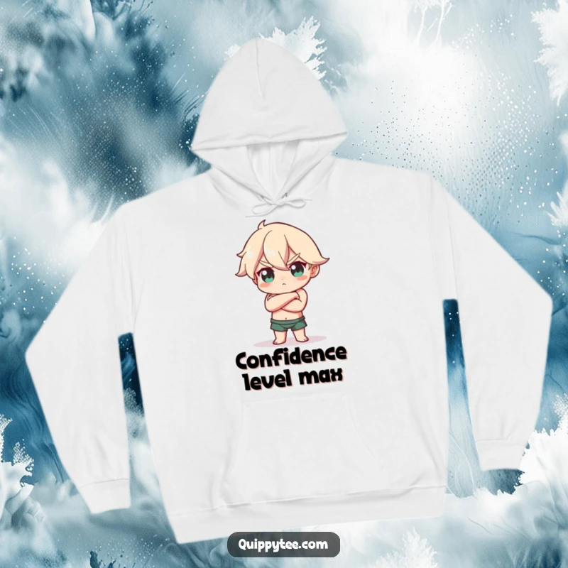 Funny Hoodie: Character strikes a confident pose, arms crossed, head tilted, designed for cozy empowerment and strength.