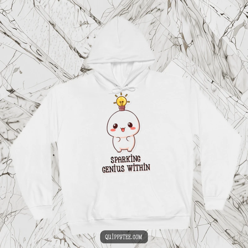 Funny hoodie with a cute kawaii character and a bright lightbulb, symbolizing innovation and cleverness for cozy wear.