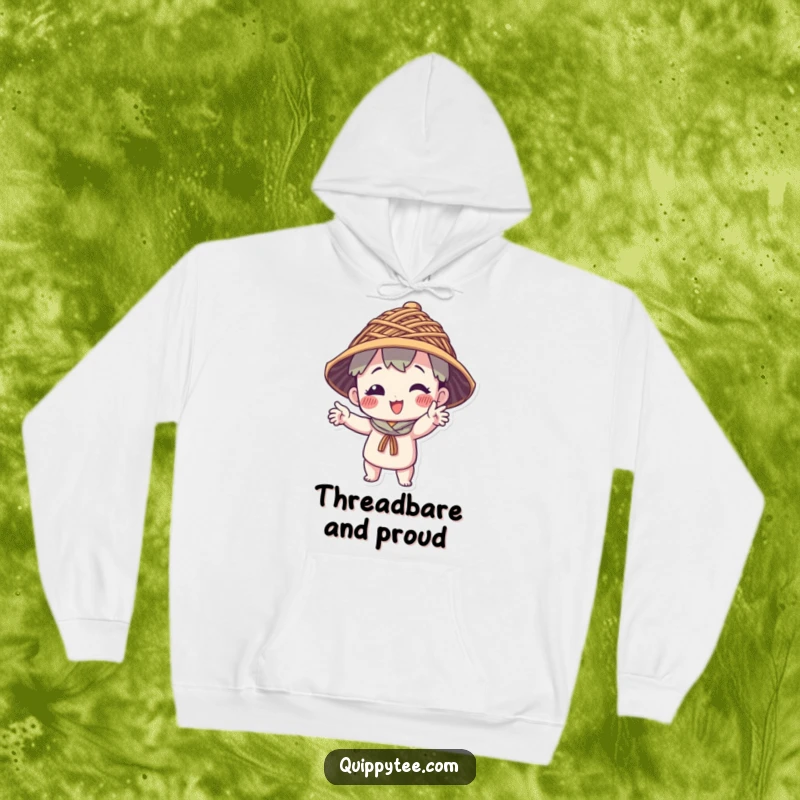 Funny Hoodie: Cozy comfort meets quirky style with a character in a funny pose wearing a hat made of interwoven threads.