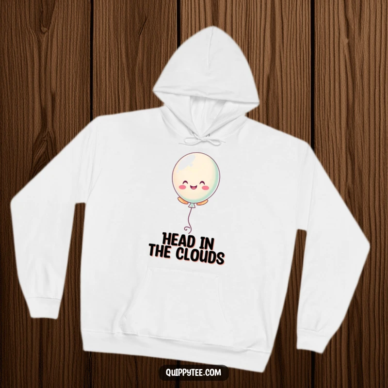 Funny hoodie featuring a pastel balloon character floating cheerfully, combining warmth with a lighthearted spirit.