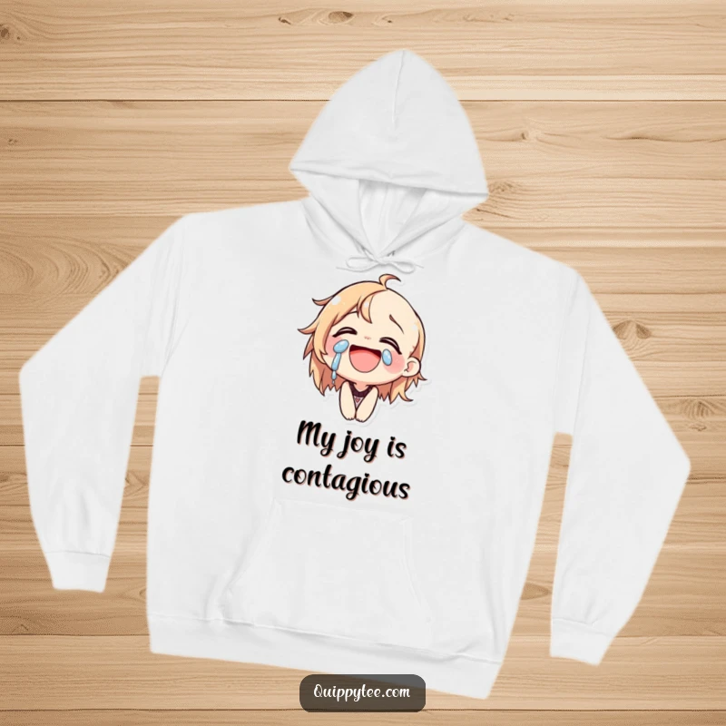 Funny Hoodie: A cat character is laughing hysterically, with tears streaming, embodying contagious joy and happiness.