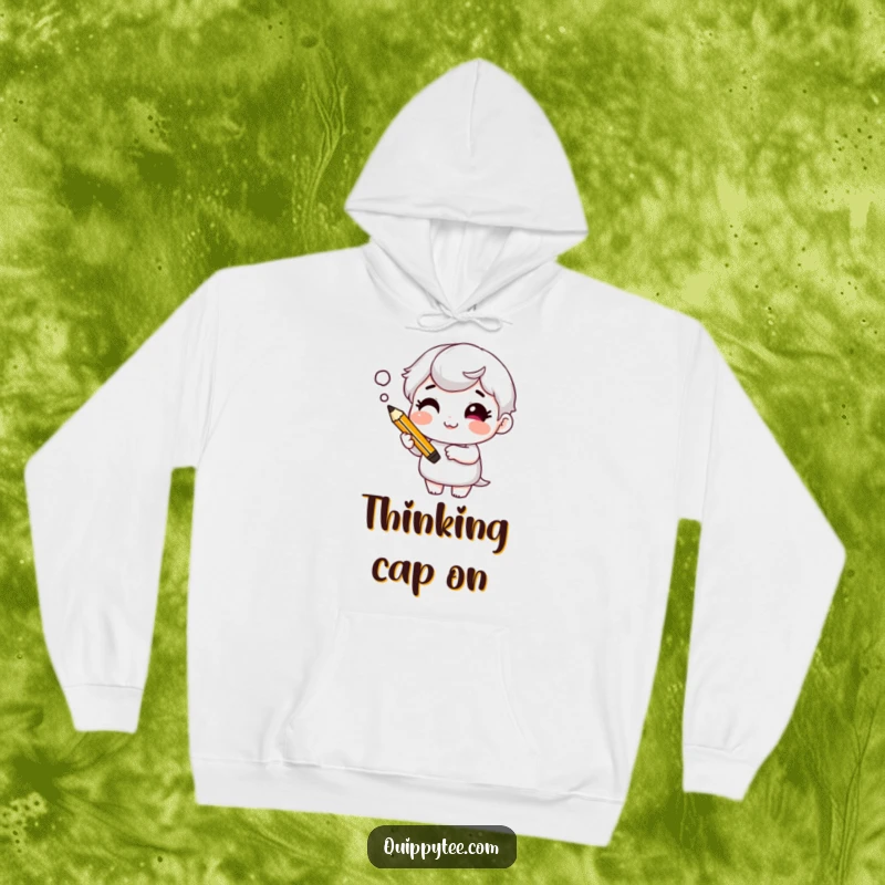 Funny Hoodie: Character with a cheeky grin and a thought bubble, designed for cozy contemplation and wit.