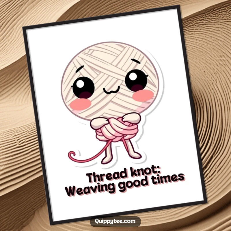 Funny Free Printable Wall Art: A happy thread character tied into a cute, playful knot.