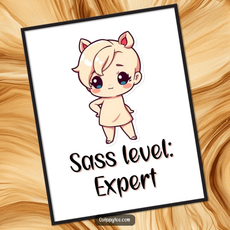 Funny free printable wall art featuring a cute kawaii character with a sassy attitude, striking a pose with one hand on hip.