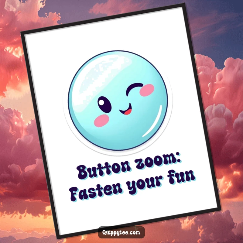 Funny Free Printable Wall Art: A winking button character energetically zips across a surface with motion blur.