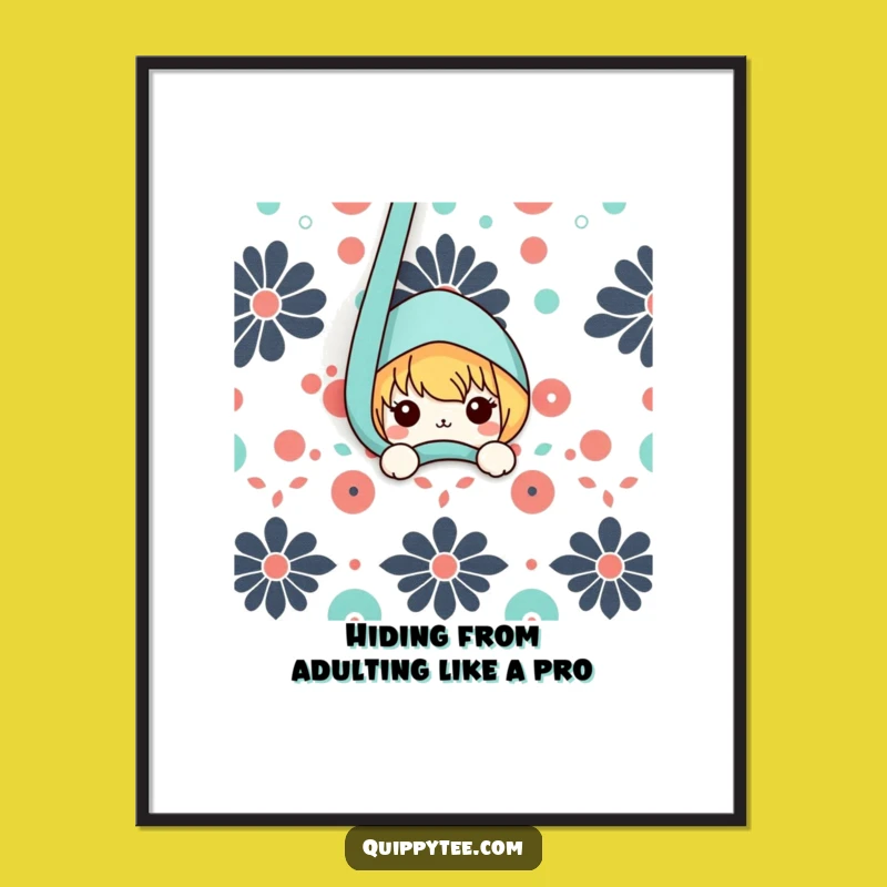 Funny Free Printable Wall Art: Kawaii Peeking Character - Quirky Downloadable Decor