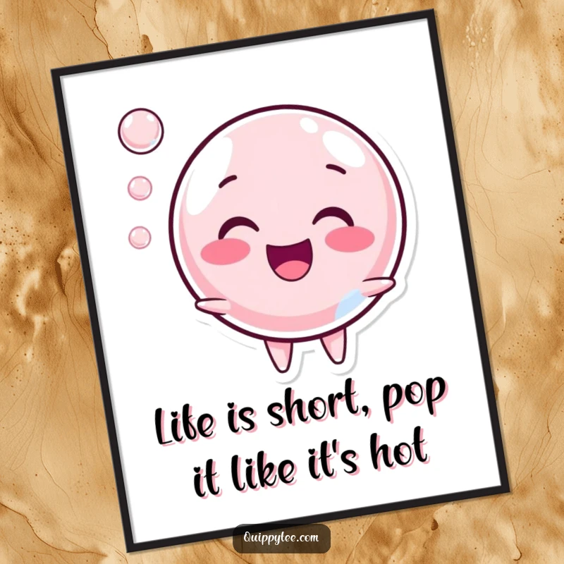 Funny Free Printable Wall Art: A round Bubble character popping with a happy sound, creating playful decor.