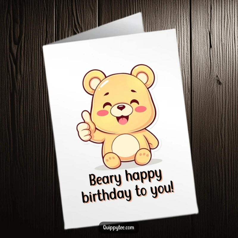 Funny Free Printable Gummy Bear Birthday Card with character giving a big thumbs up, celebrating joyfully.
