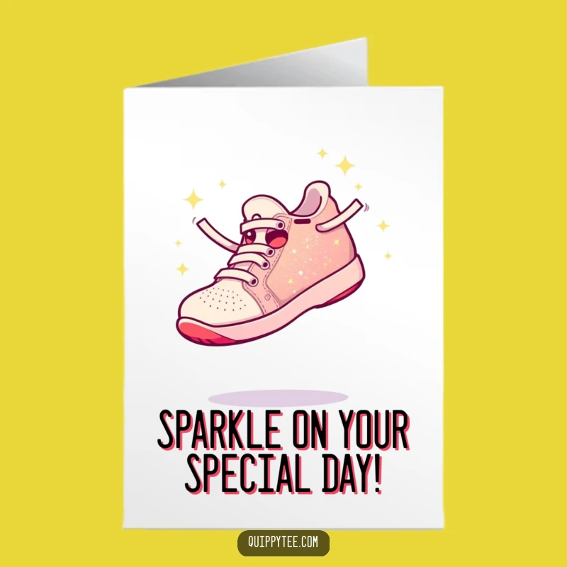 Free Printable Birthday Card: Joyful Sparkly Shoe Leaping Fun, Funny Downloadable Gift