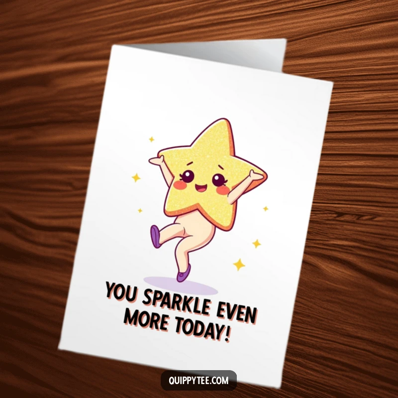 Funny Free Printable Birthday Card: A sparkling Glitter star character energetically performing a cartwheel, full of flair.