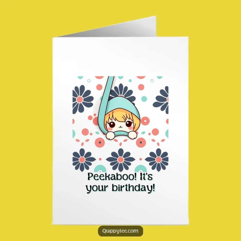 Funny Free Printable Birthday Card: Kawaii Character Peeking - Hilarious Downloadable Gift